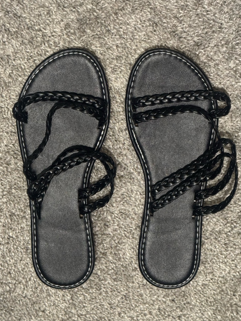 Women's Black Braided Strap Slide Sandals